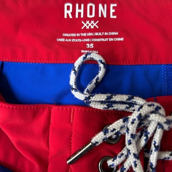 RHONE Shorts Men’s Size 35 Red Blue Board Swim Trunks Drawstring Unlined - Picture 3 of 5